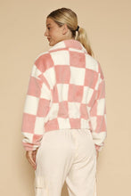 Load image into Gallery viewer, Miss Sparkling - Fuzzy checkered zip front jacket: Pink multi / XL
