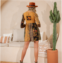 Load image into Gallery viewer, Young Threads - Rustic Bohemian: Fit and Flare Patchwork Mini Dress- New: CAMEL / REGULAR (S-M-L-XL-1-2-2-1)
