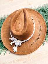Load image into Gallery viewer, Wild Indigo - Burnt Hat  I Can Do All Things  Western Hat Cross: Tan
