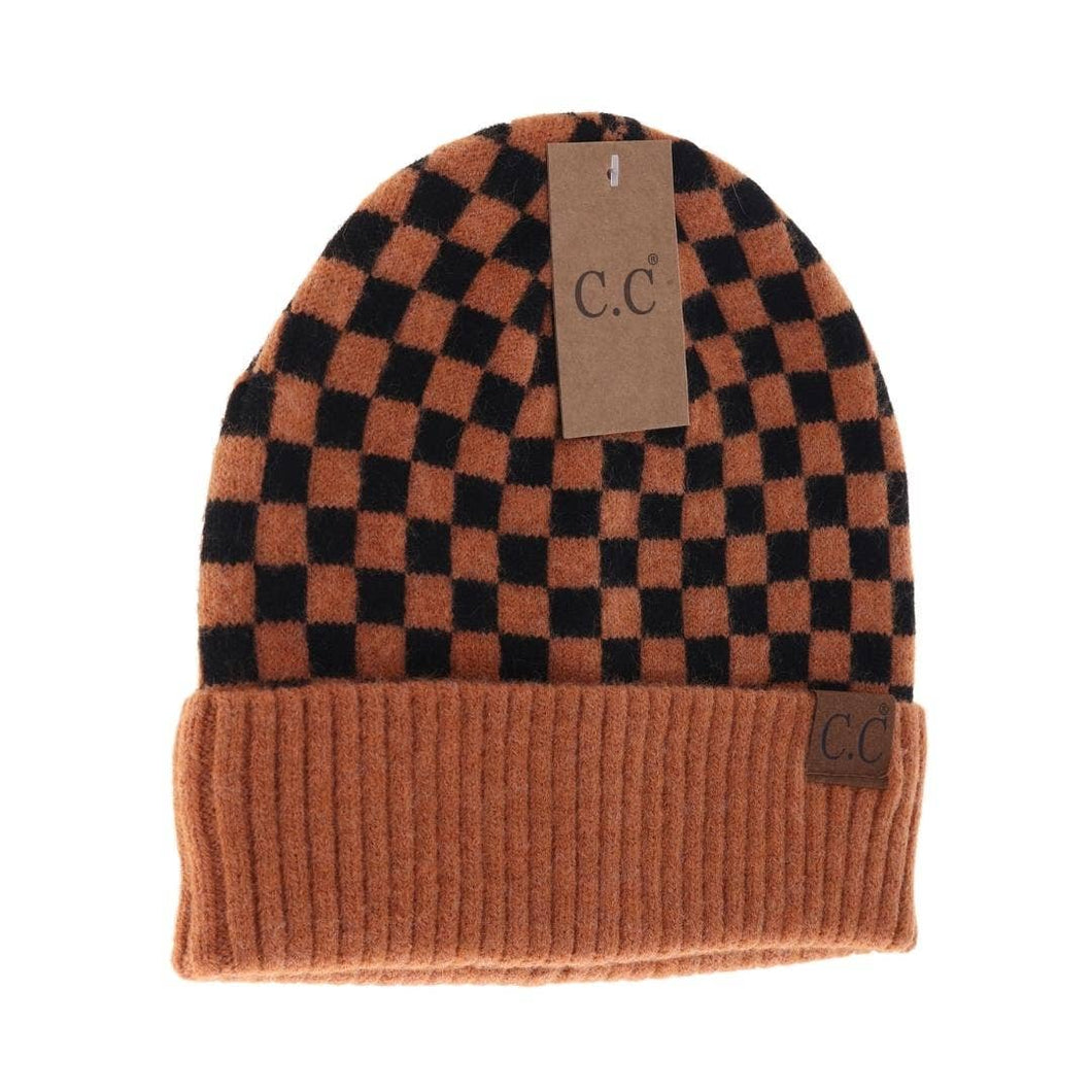C.C Beanie - Checkered Pattern C.C Beanie HAT4003: Rust