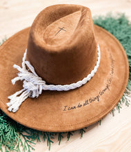 Load image into Gallery viewer, Wild Indigo - Burnt Hat  I Can Do All Things  Western Hat Cross: Tan

