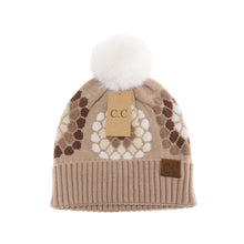 Load image into Gallery viewer, C.C Beanie - Flower Pattern Pom C.C Beanie HAT7396: Black
