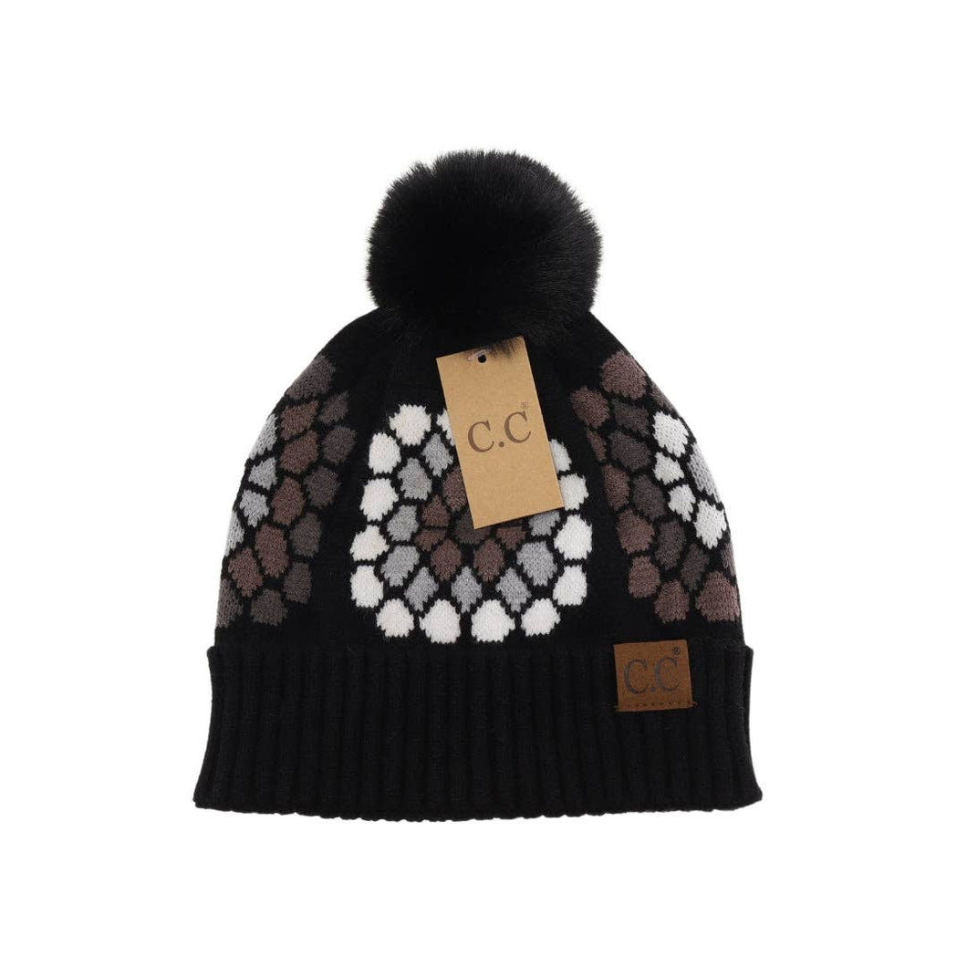 C.C Beanie - Flower Pattern Pom C.C Beanie HAT7396: Black