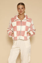 Load image into Gallery viewer, Miss Sparkling - Fuzzy checkered zip front jacket: Pink multi / XL
