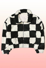 Load image into Gallery viewer, Miss Sparkling - Fuzzy checkered zip front jacket: Pink multi / S
