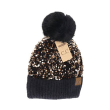 Load image into Gallery viewer, C.C Beanie - Cluster Sequin Faux Fur Pom C.C Beanie HTE0012: Hot Pink

