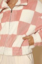 Load image into Gallery viewer, Miss Sparkling - Fuzzy checkered zip front jacket: Pink multi / L
