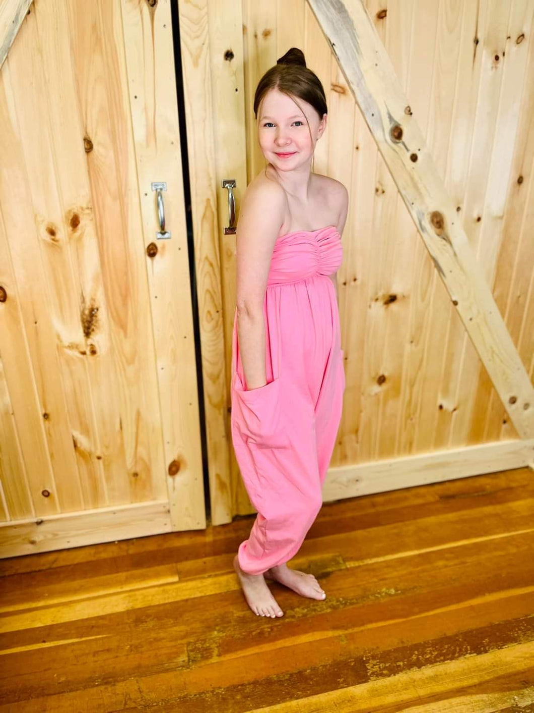 Strapless Barbie Girl Pink Jogger Jumpsuit