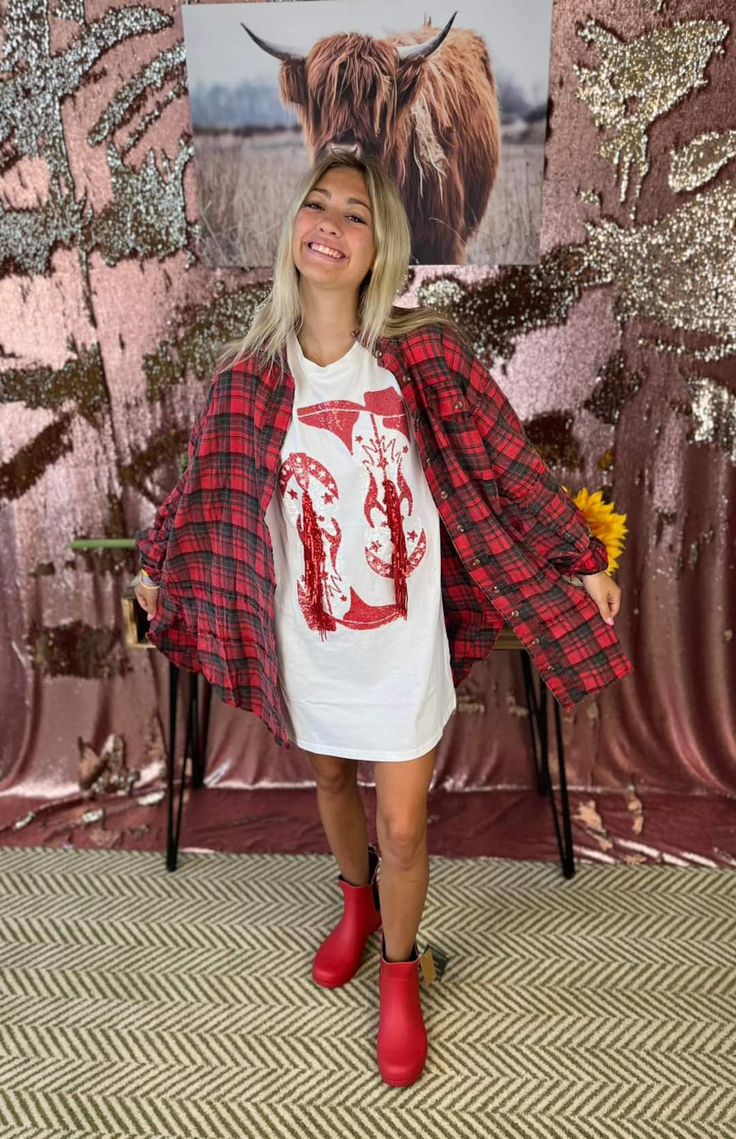 Red Cowgirl Western TSHIRT Dress