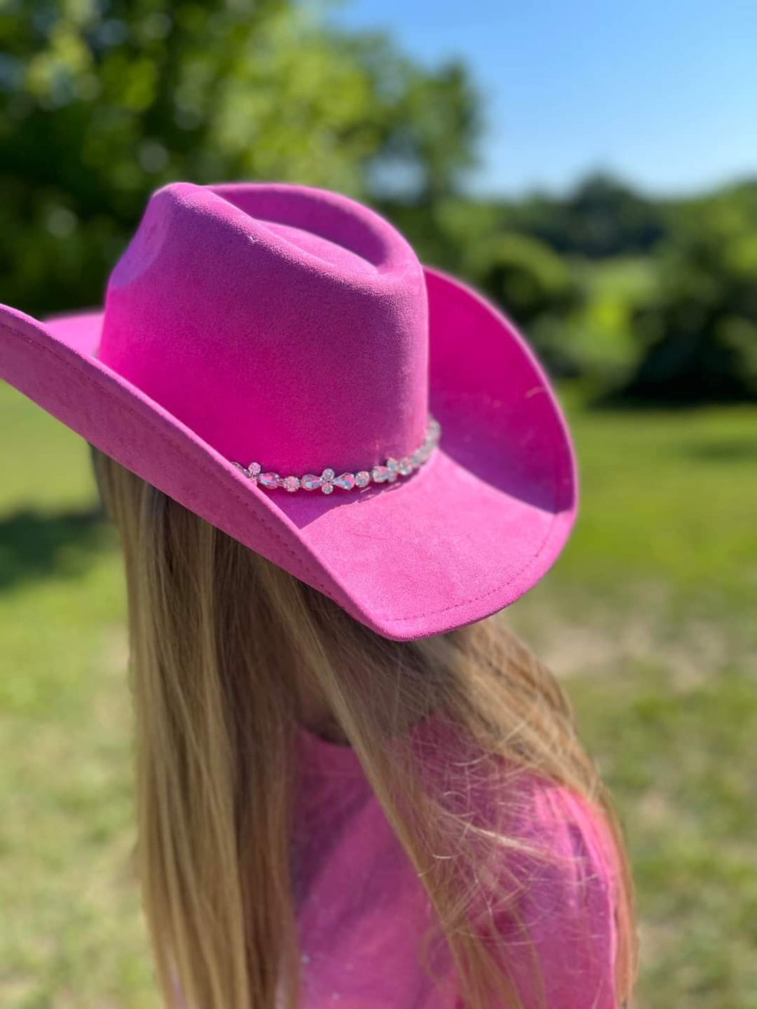 Rhinestone Cowgirl Hat Fuchsia