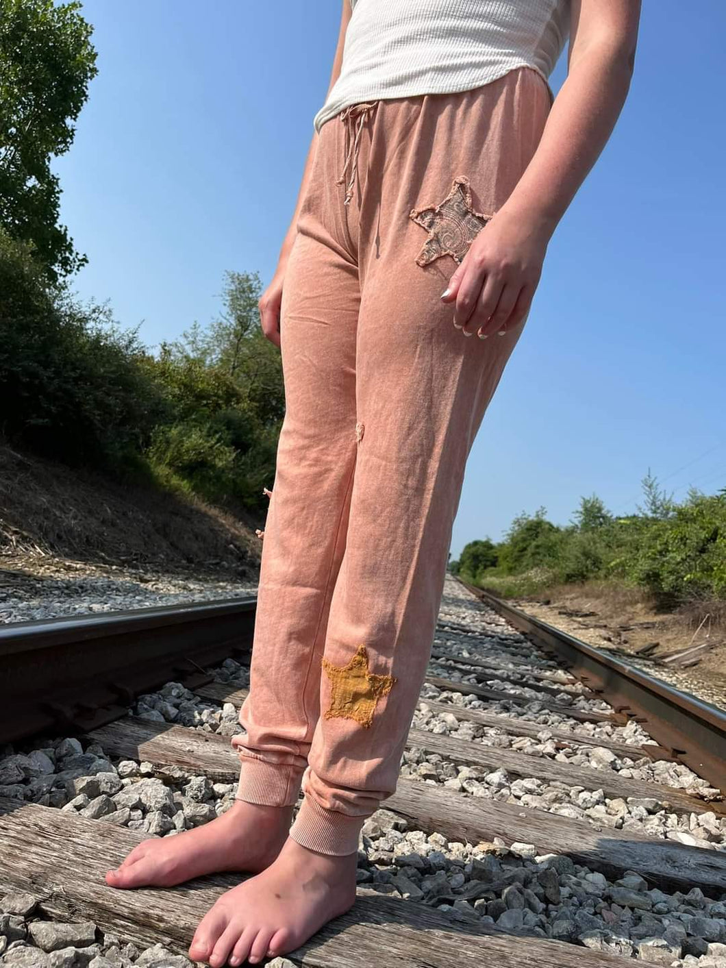 Easel Brand-  Patch Detail Jogger Pants-Rust color