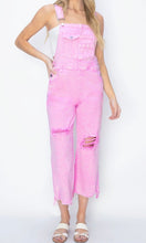 Load image into Gallery viewer, RISEN Distressed Overalls in PINK
