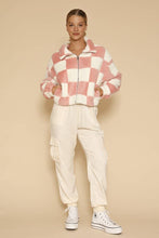 Load image into Gallery viewer, Miss Sparkling - Fuzzy checkered zip front jacket: Pink multi / XL
