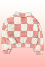 Load image into Gallery viewer, Miss Sparkling - Fuzzy checkered zip front jacket: Pink multi / XL
