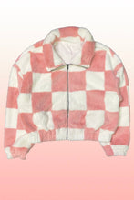 Load image into Gallery viewer, Miss Sparkling - Fuzzy checkered zip front jacket: Pink multi / XL
