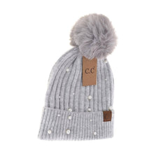 Load image into Gallery viewer, C.C Beanie - Pearl Embellished Faux Fur Pom C.C Beanie HAT4008: Camel
