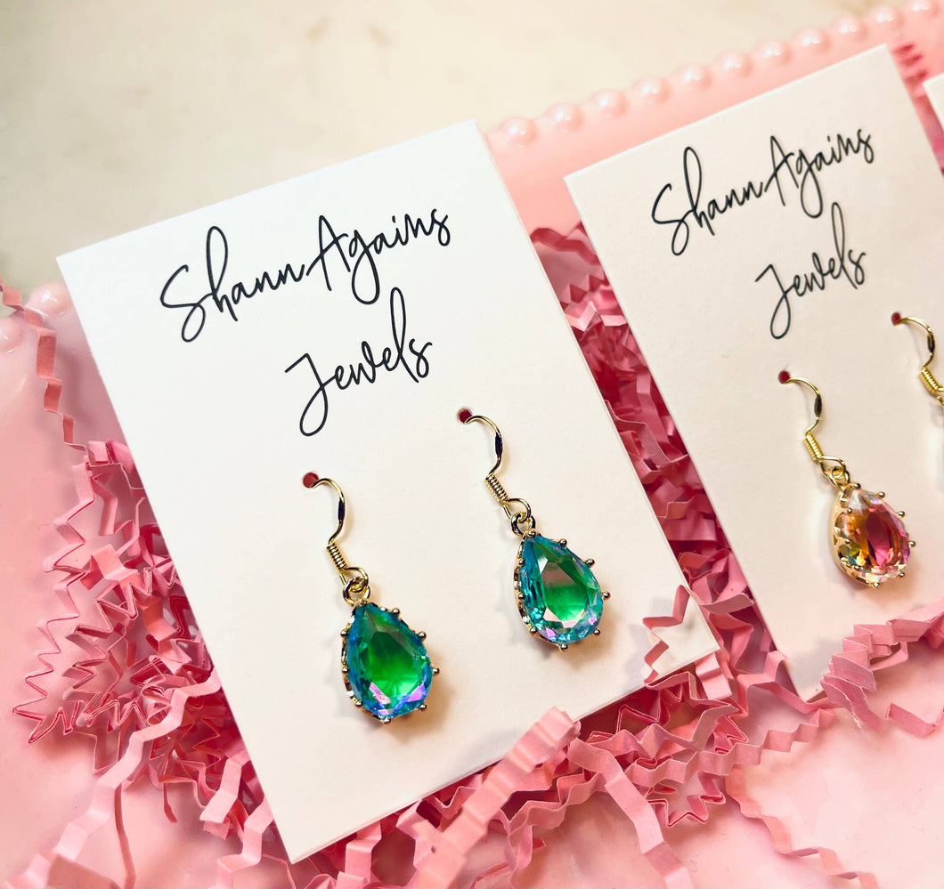 Radiating TEAL Teardrop Dangle Earrings