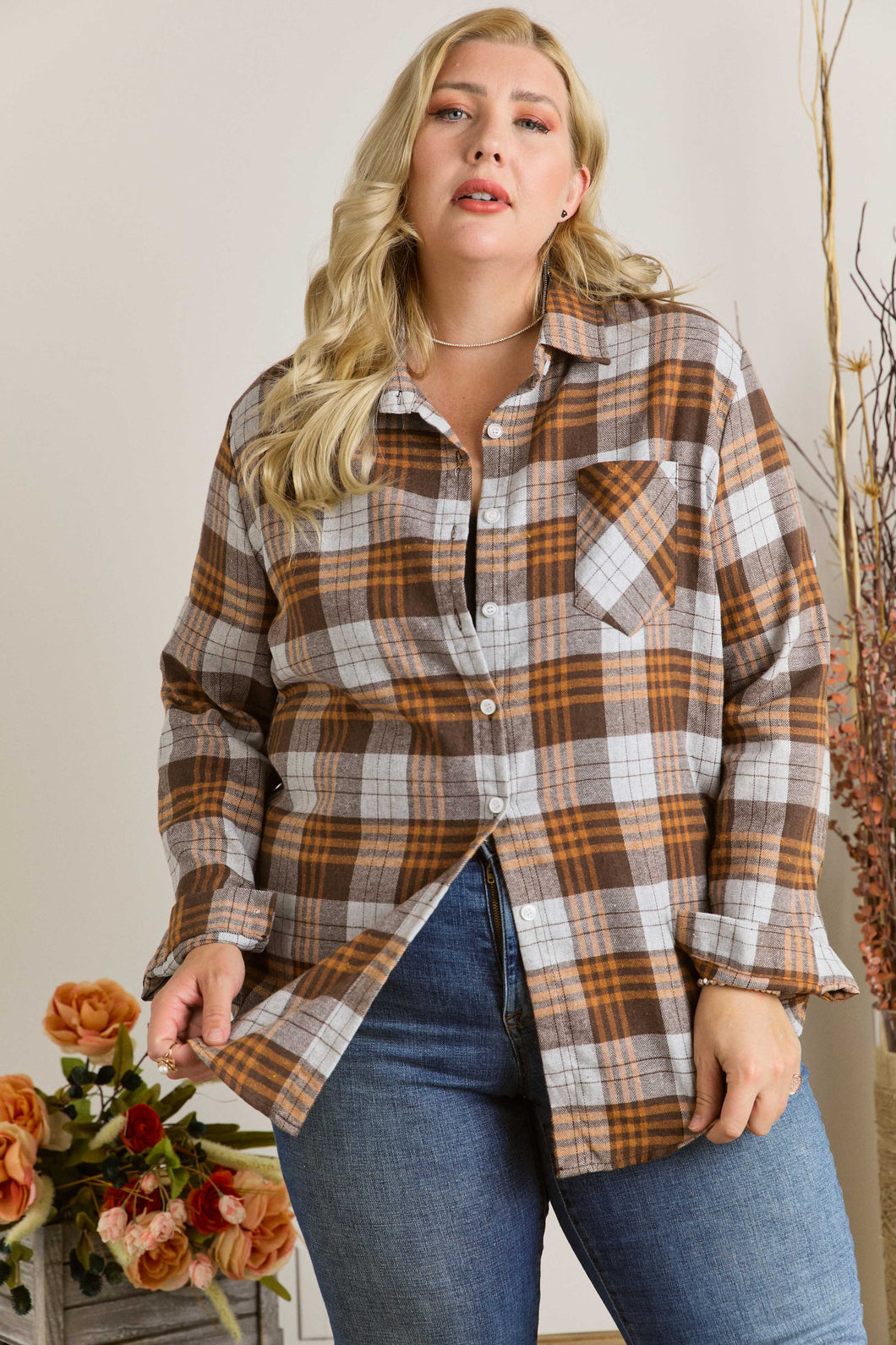 Curvy Fall Plaid Top