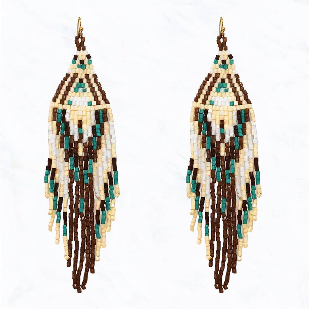 Suzie Q USA - Aztec Pattern Seed Bead Fringe Earrings