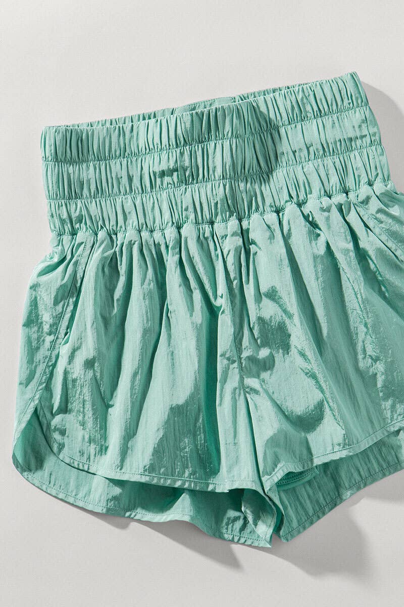 Teal - Elastic Quilted Waistband Active Short Pants