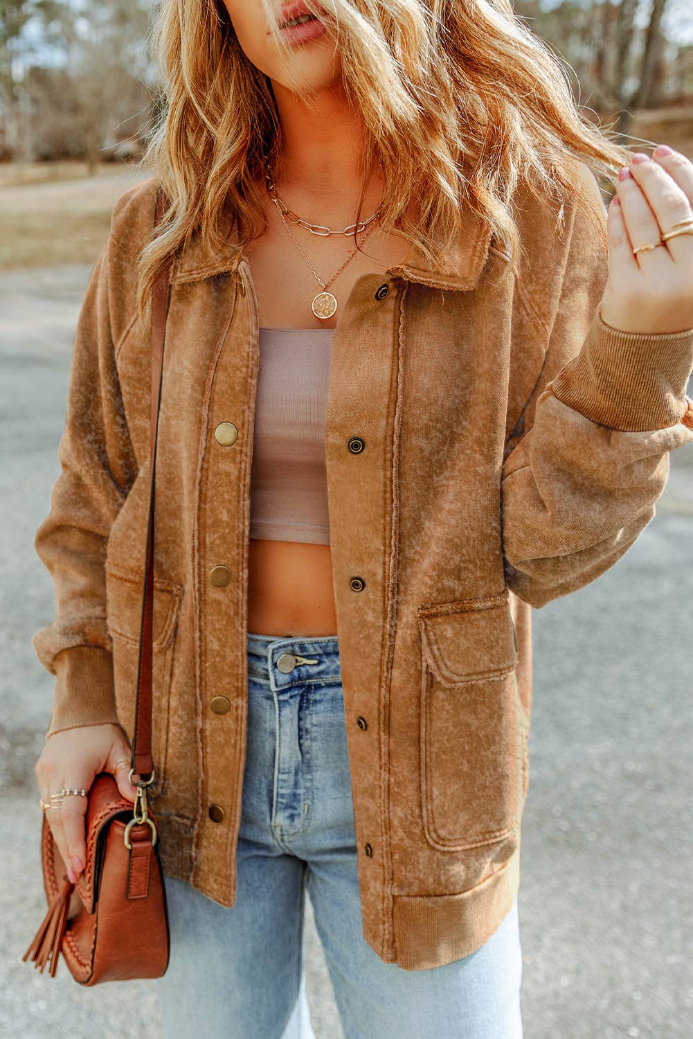 Vintage Washed Shacket in Camel