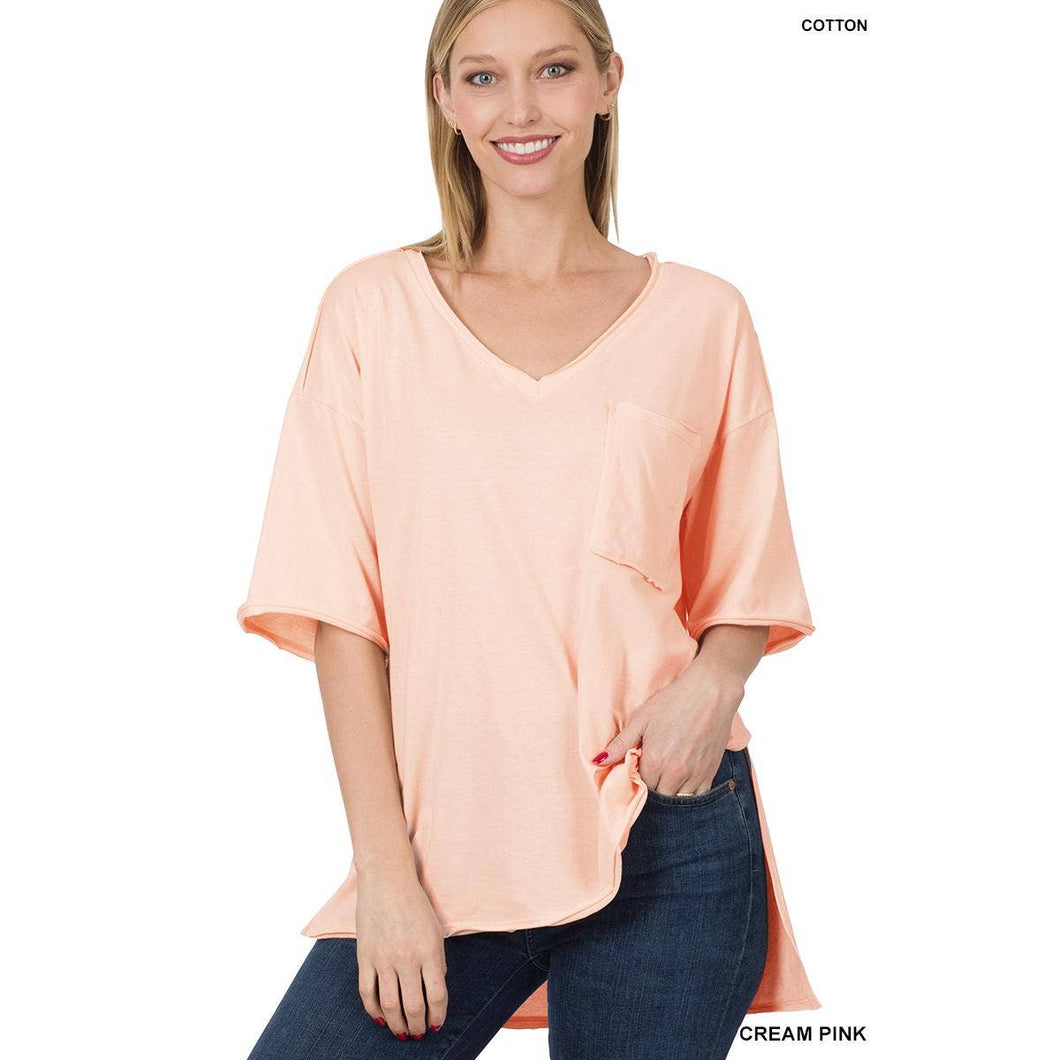 Blush FRONT POCKET RAW EDGE BOYFRIEND TEE