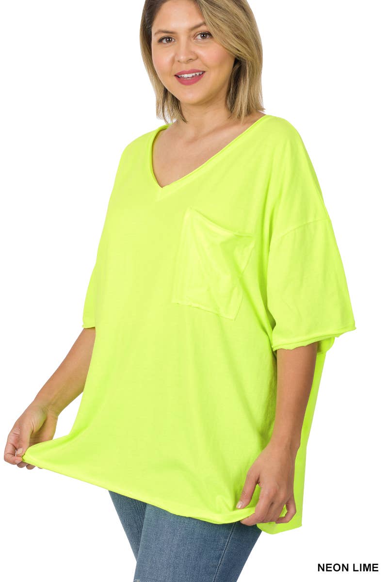 Curvy Neon Yellow Raw Edge Boyfriend T