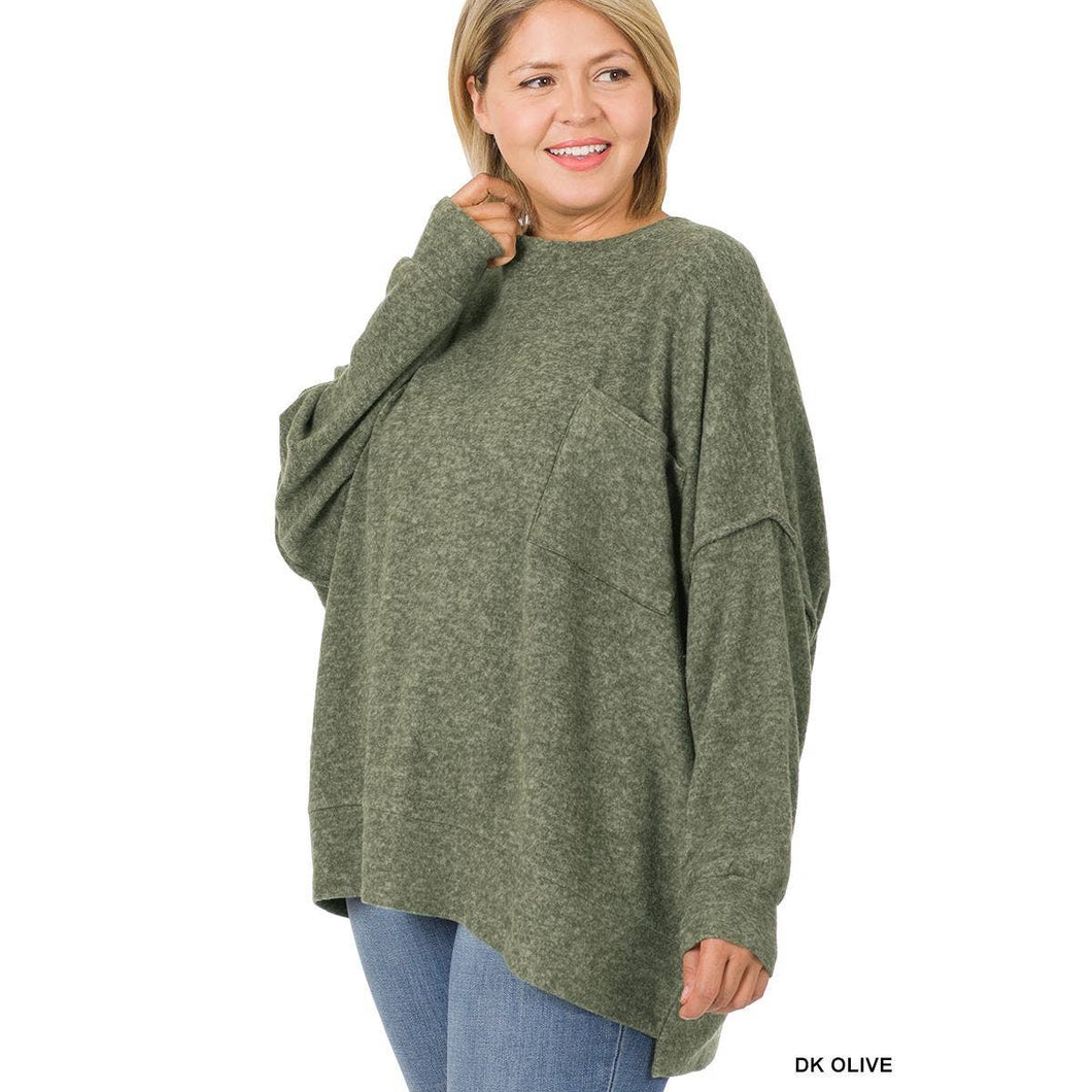 Olive Drop Shoulder Sweater-Curvy