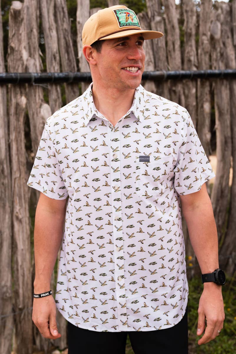 BURLEBO - Performance Button Up - Mallard Ducks: XLarge / White
