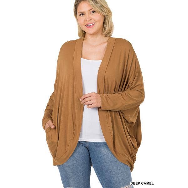 CAMEL COCOON WRAP CARDIGAN-CURVY