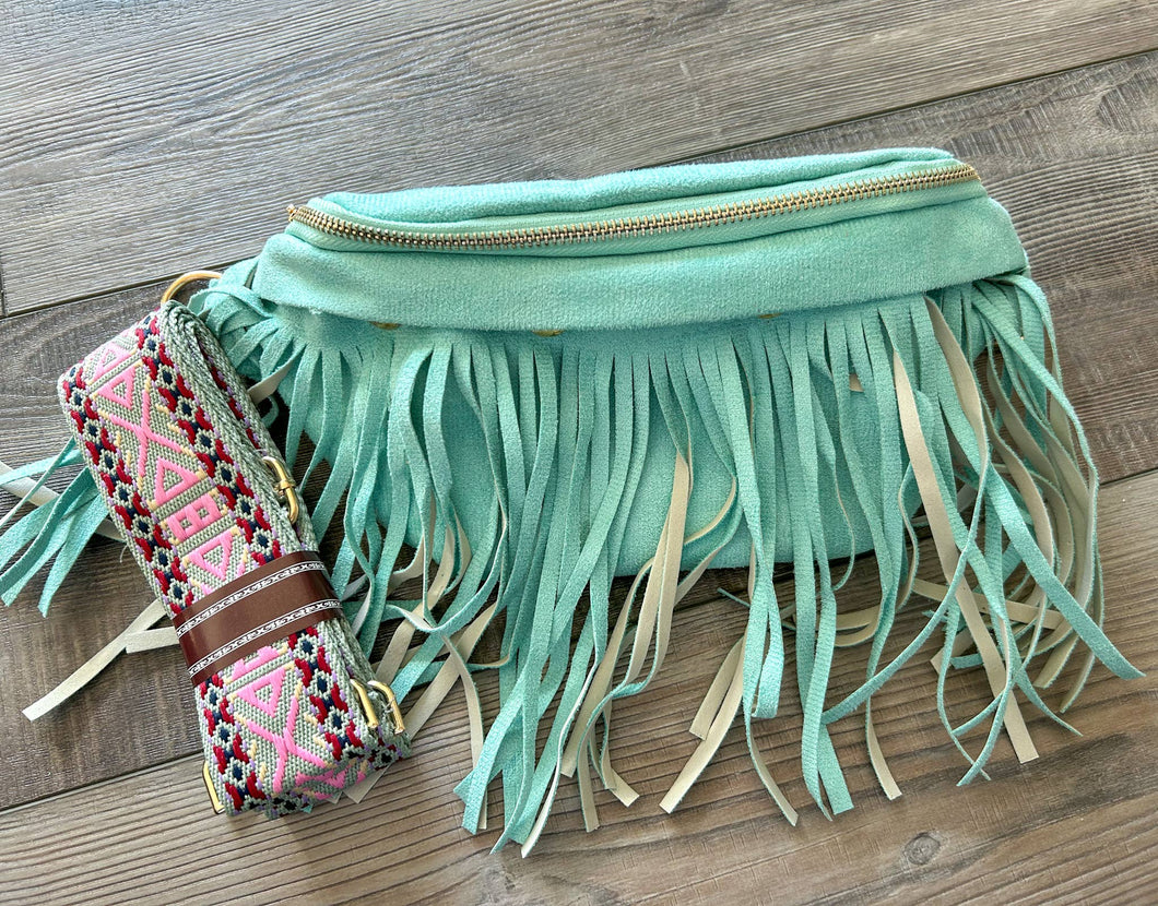 Suede Fringe Purse with Removable Strap