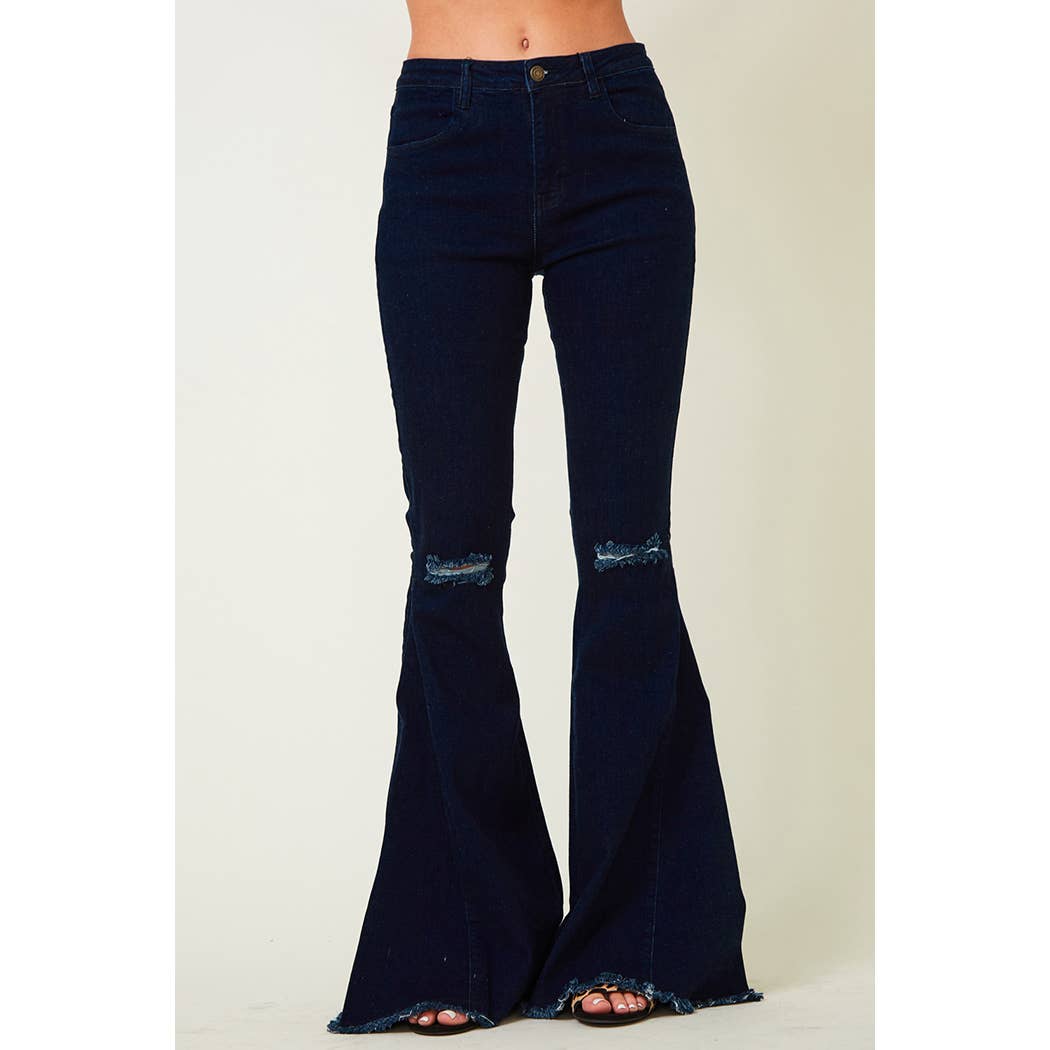 Country Chick DENIM FLARED DENIM WITH RIP IN KNEE