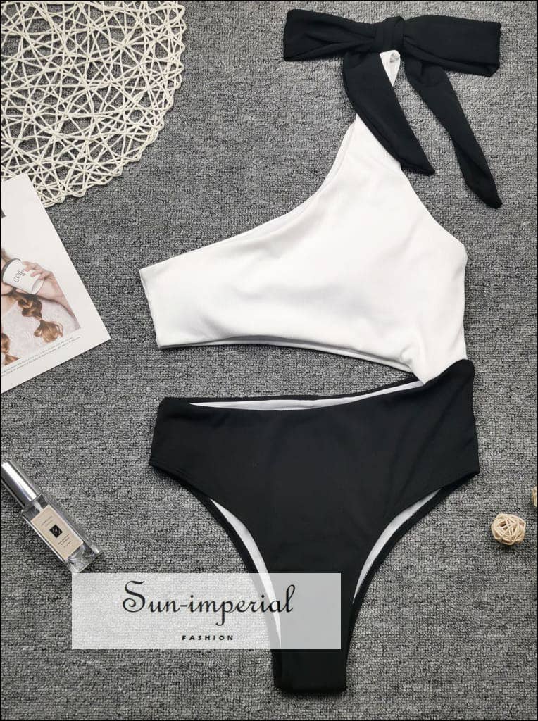 Sun Imperial - Women White And Black Ribbed Color Block Cut Out One