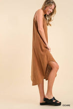 Load image into Gallery viewer, Mineral Wash Linen Boho Midi Dress
