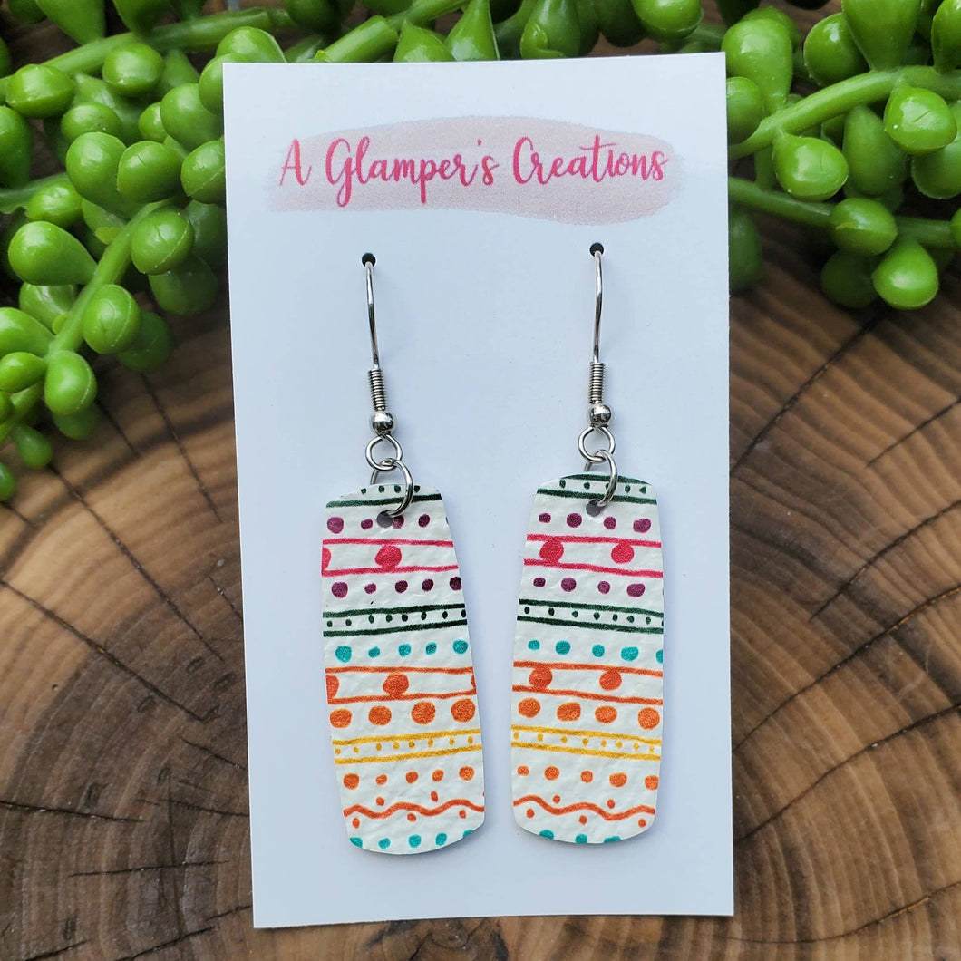 A Glamper's Creations LLC - Colorful Dots & Stripes Mini Bar Leather Earrings