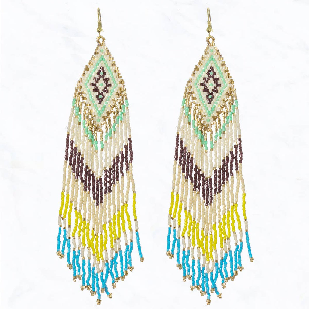 Suzie Q USA - Seed Bead Aztec Pattern Tassel Earrings