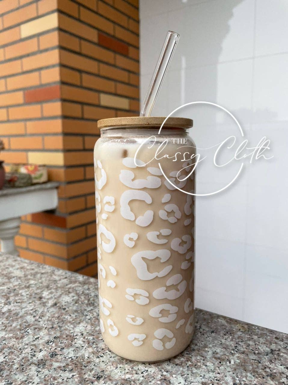 The Classy Cloth - Glass Cold Coffee Beer Can Tumbler - White Leopard RTS