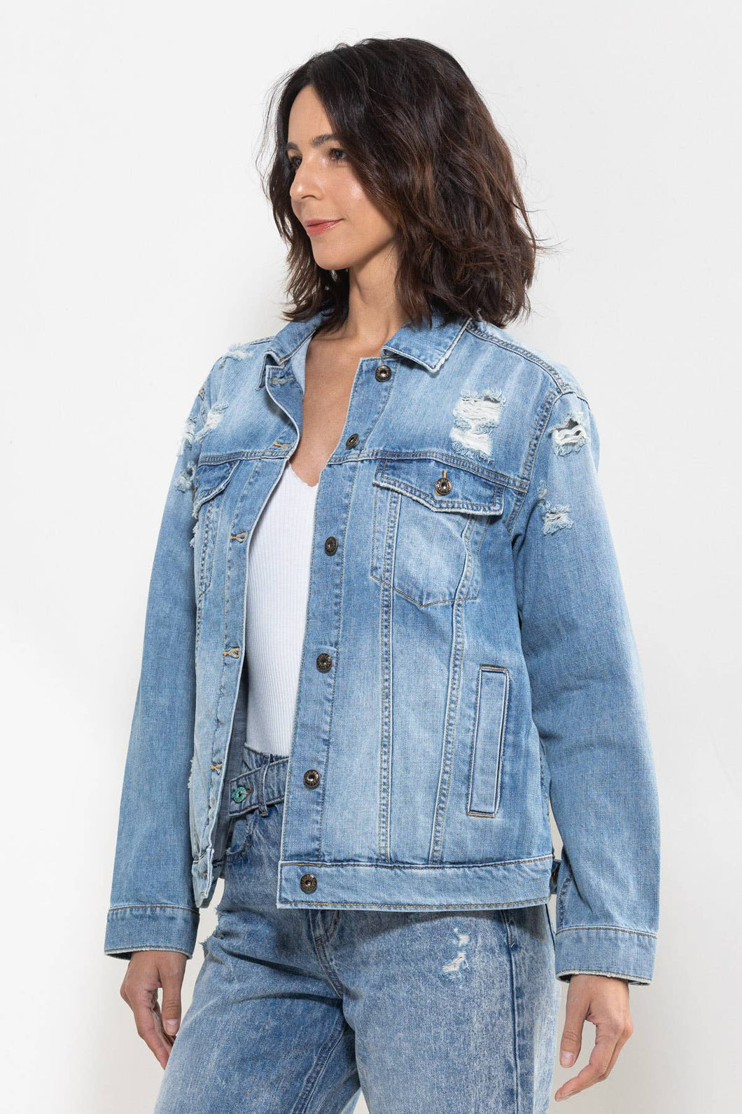 SneakPeek - DISTRESSED OVERSIZED DENIM JACKET WITH POCKETS SP-J3633L