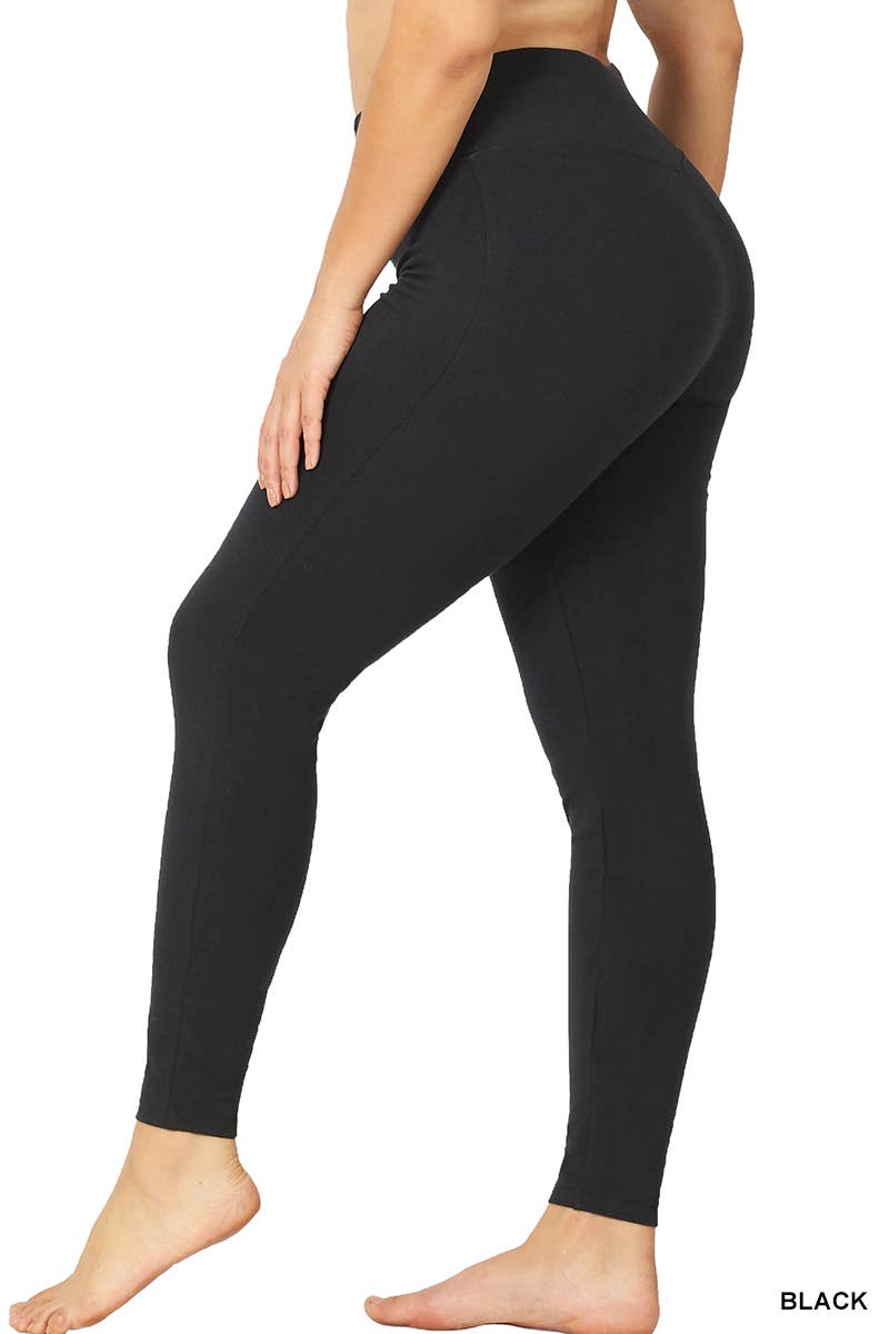 BLACK PLUS PREMIUM COTTON WIDE WAISTBAND FULL LENGTH LEGGINGS