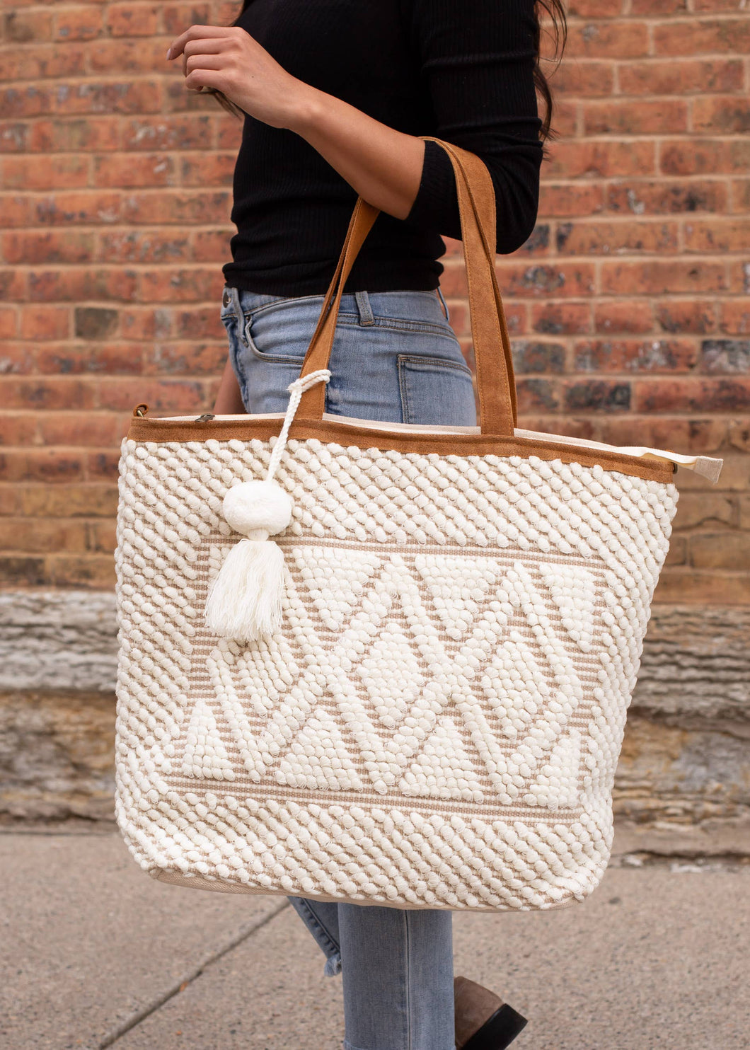 Cream Diamond Pattern Tote