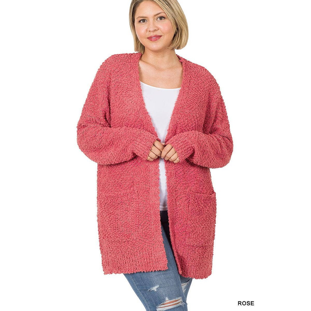 Rose Pink Popcorn Cardi- Curvy