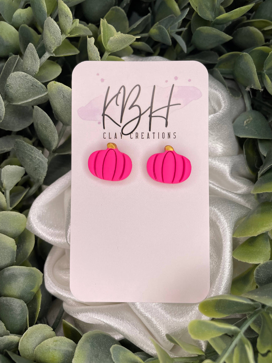 HOT Pink Mini Pumpkin Clay Earrings