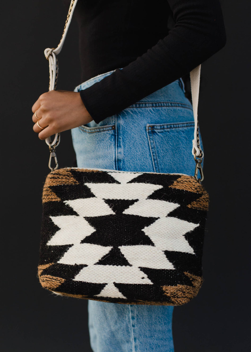 Black, White & Brown Aztec Crossbody