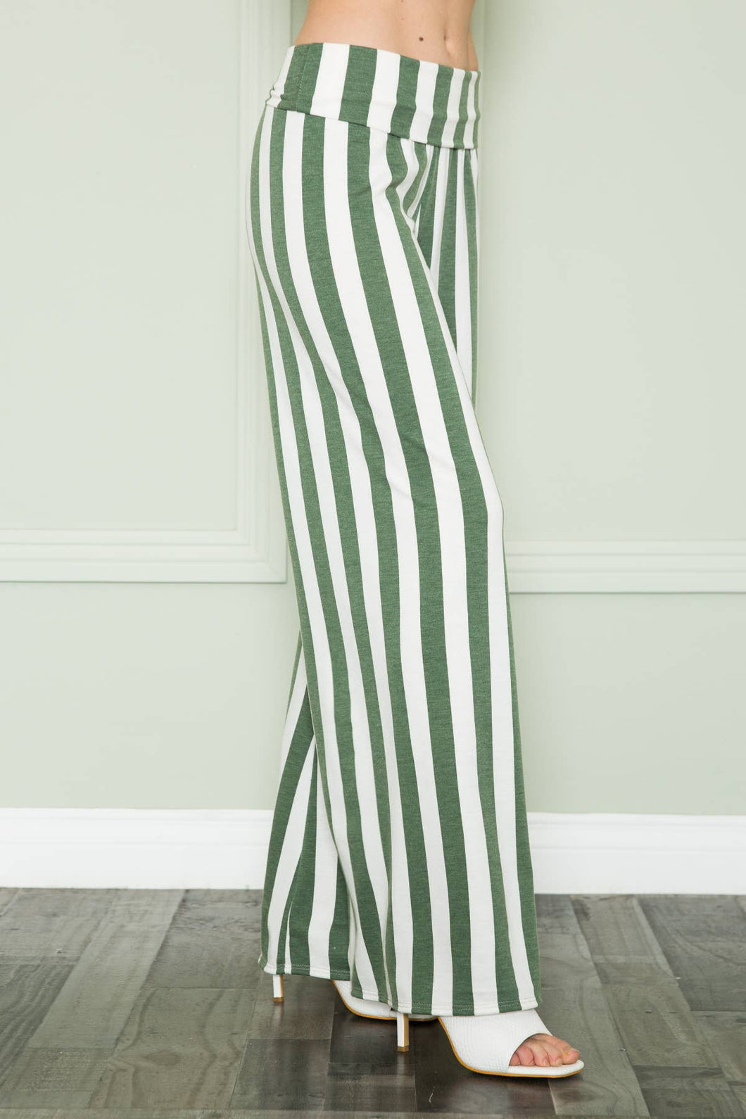 Forrest Green & Ivory Striped High Waist Relaxed Palazzo Pants