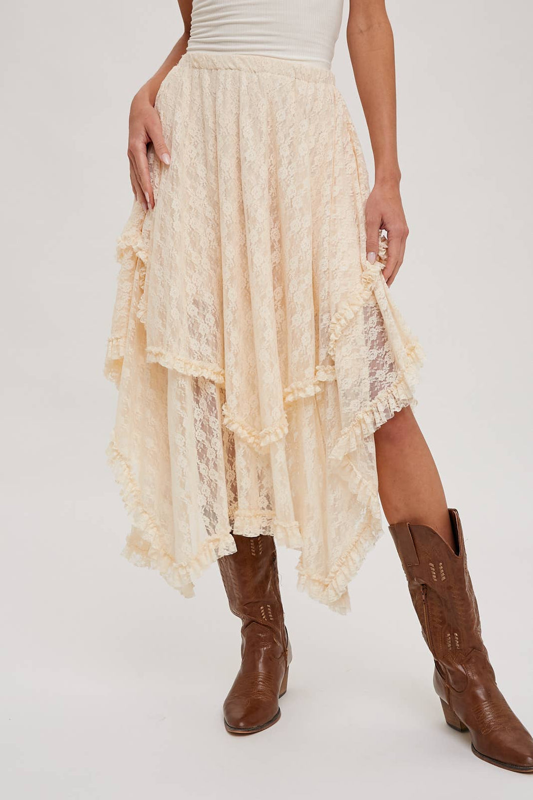 Boho LACE TIER MIDI SKIRT