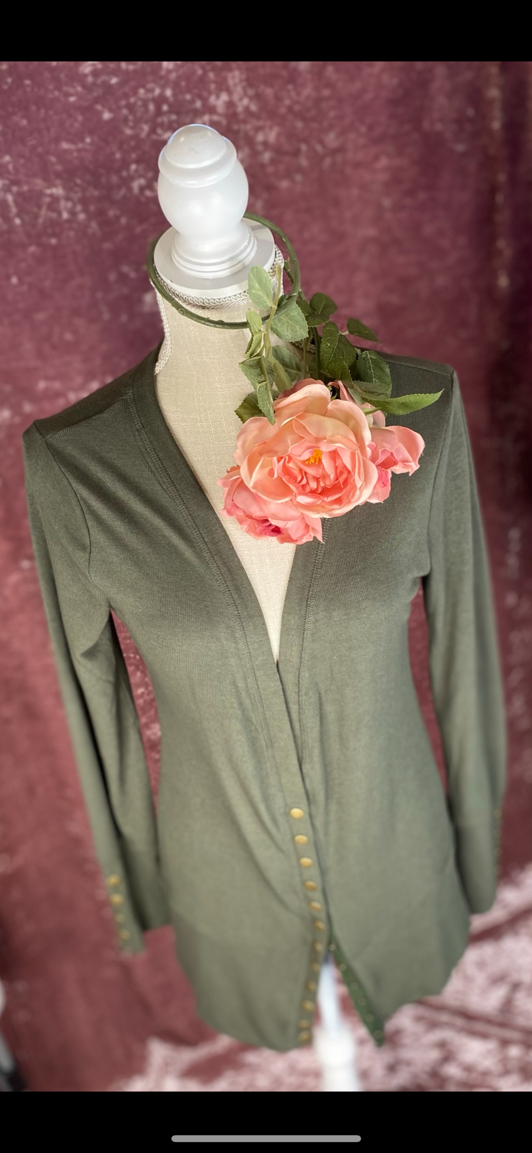 Hunter Green Brass Button Cardi