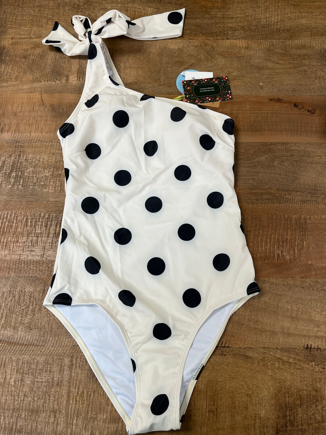 White and Black Polka Dot One Piece Swimsuit