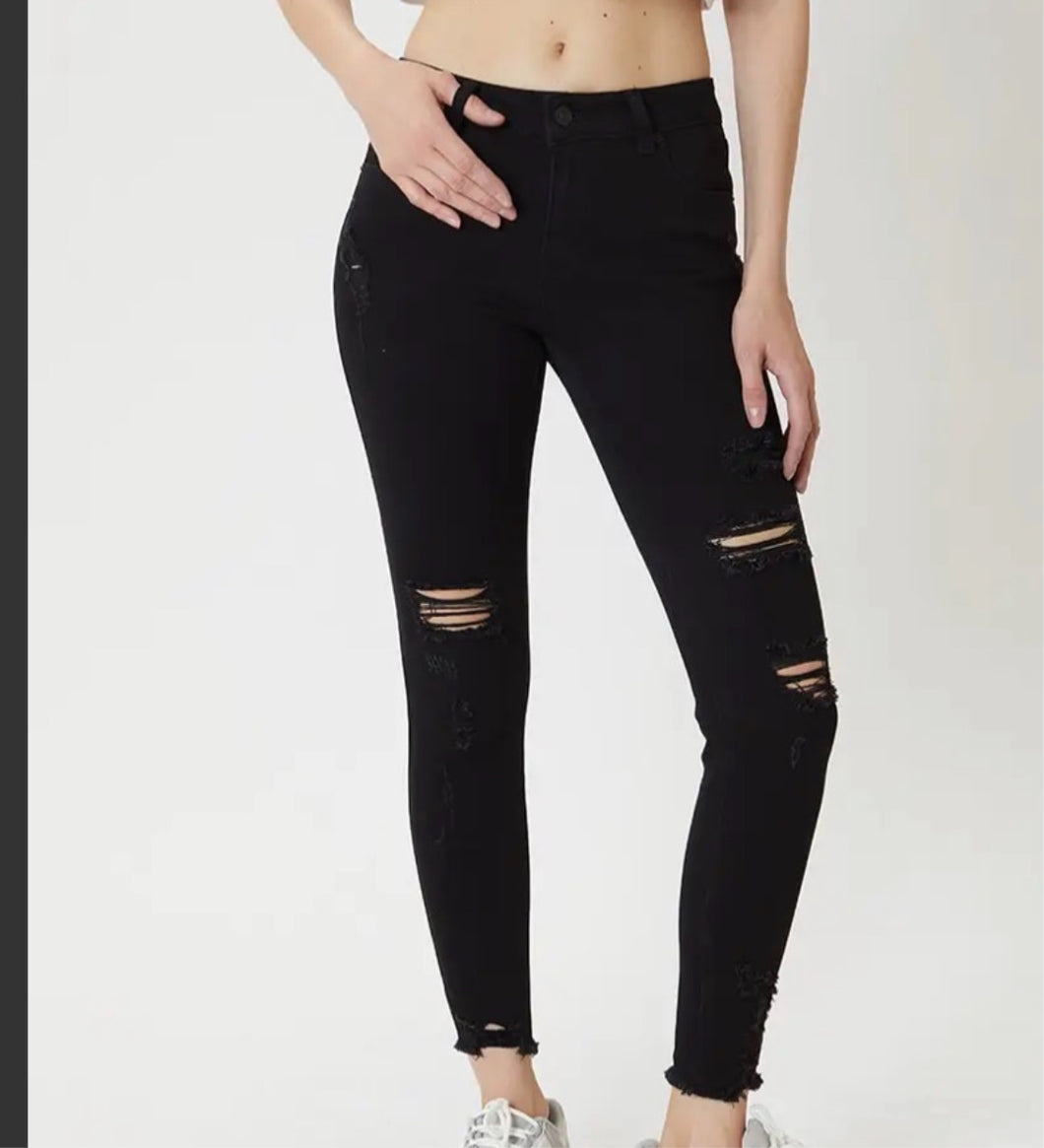 Black Distressed Skinny Super Stretch KanCan's