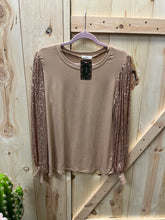 Load image into Gallery viewer, Sequin Sleeve Top Notch Top
