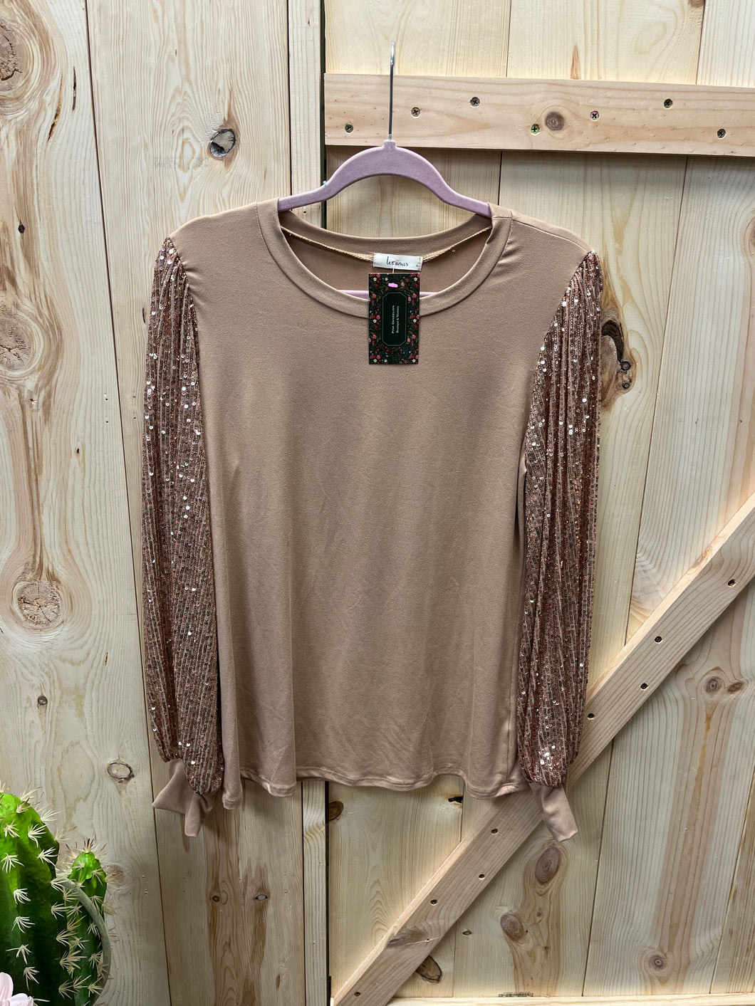 Sequin Sleeve Top Notch Top